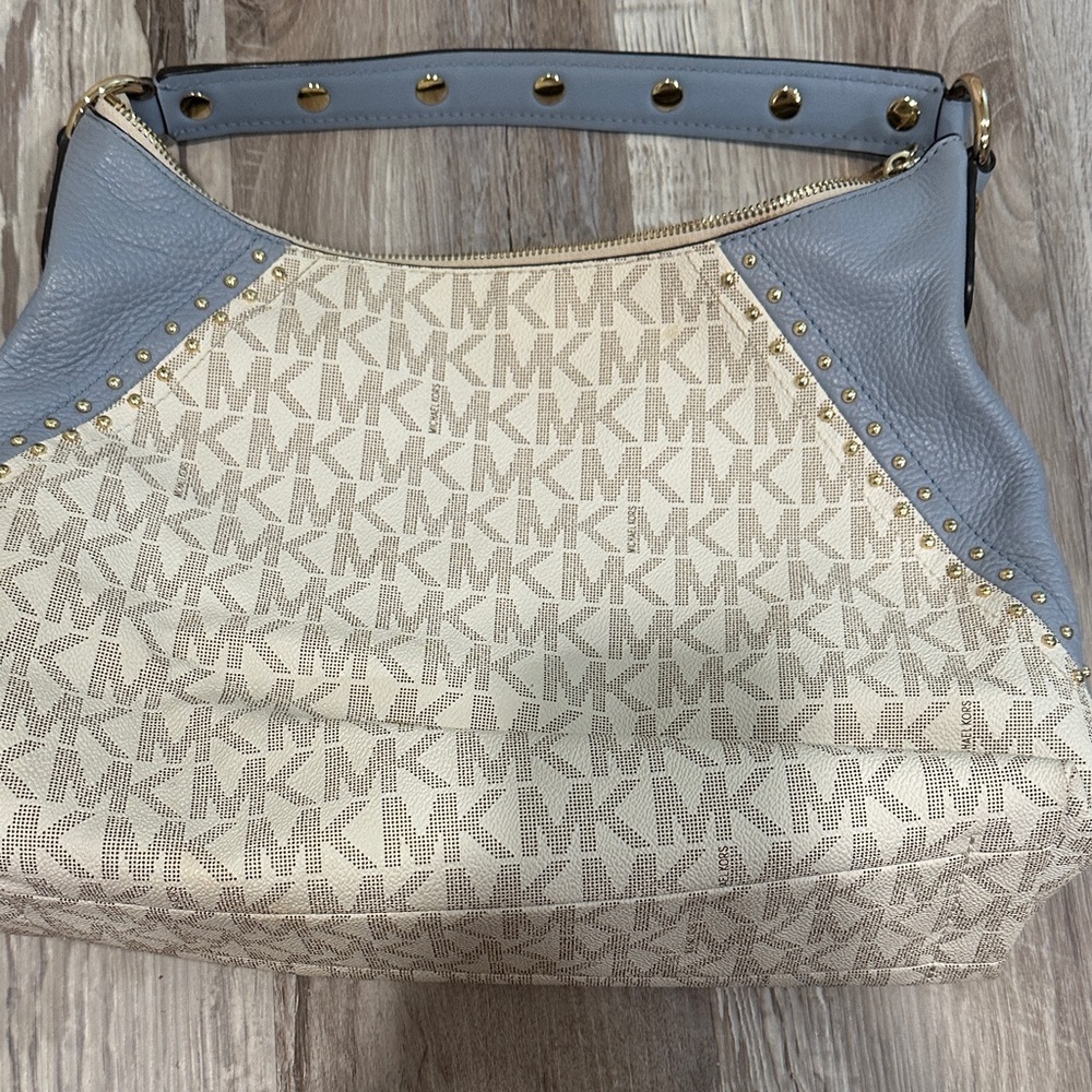 Michael Kors Monogram Beige and Blue Shoulder Bag